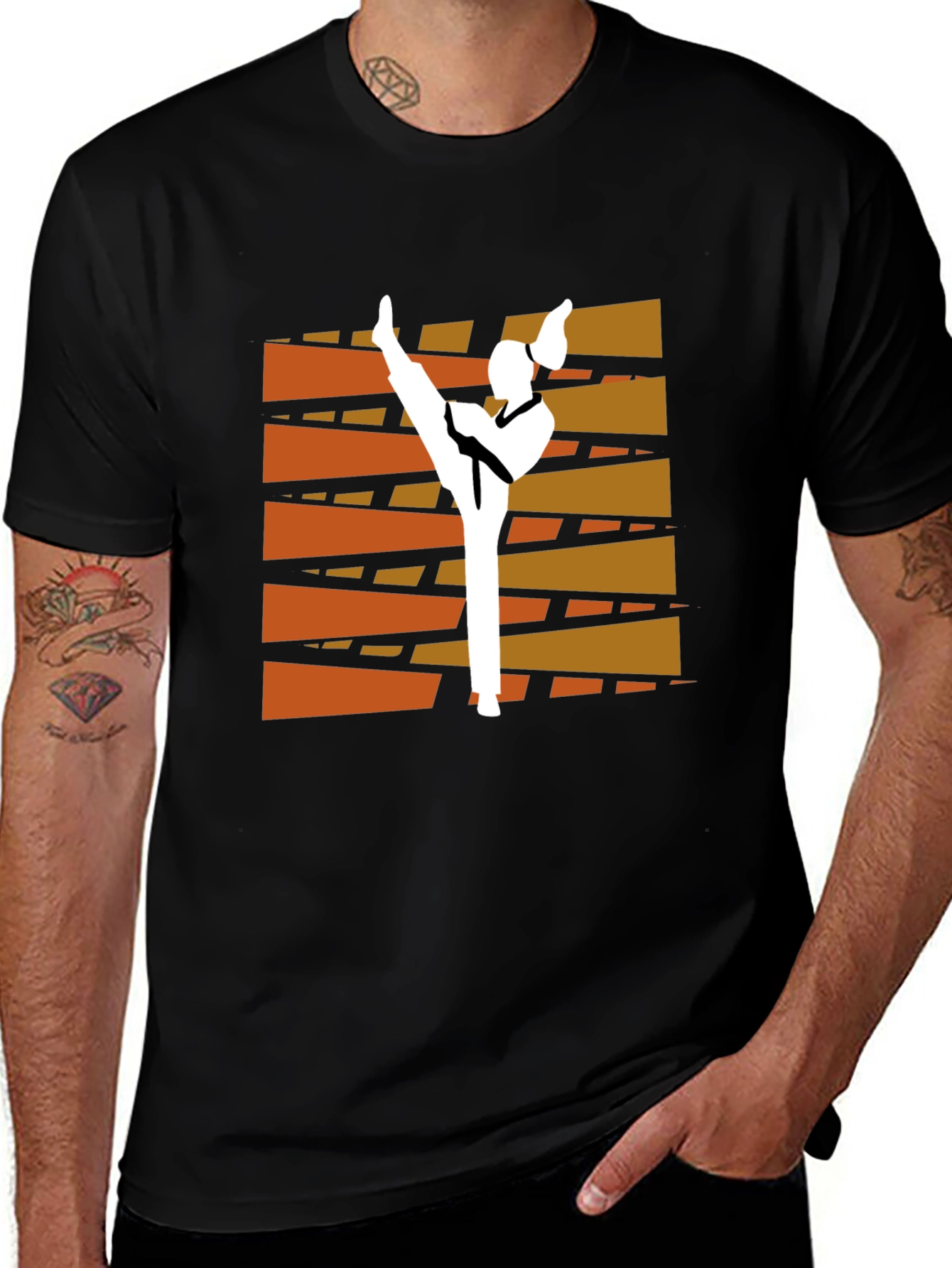 Martial Arts Kick Graphic Tee - Black Cotton T-Shirt