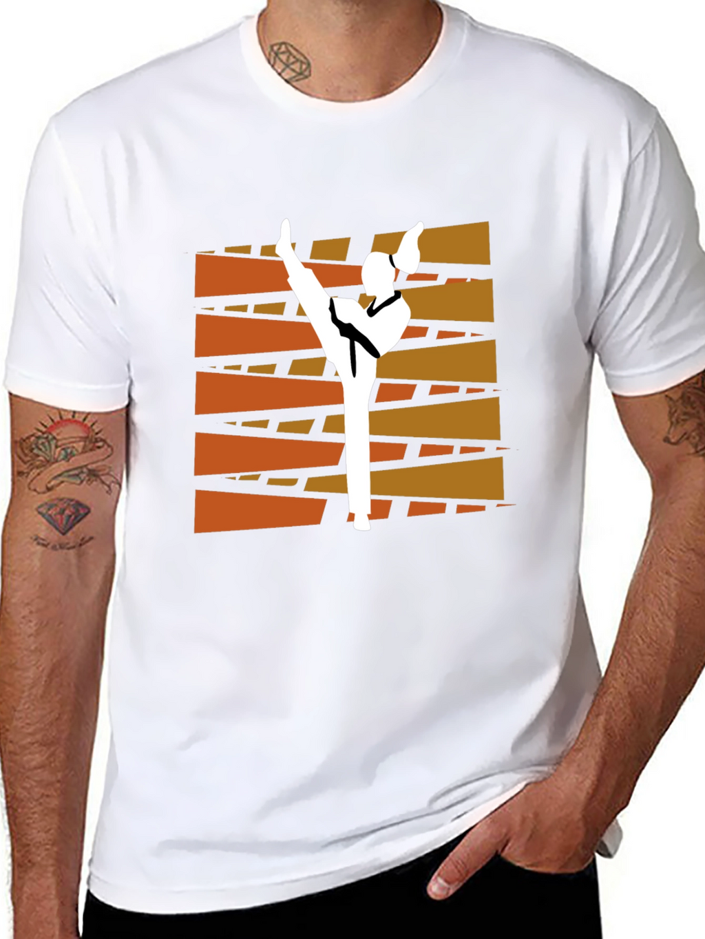Martial Arts Kick Graphic Tee - Black Cotton T-Shirt