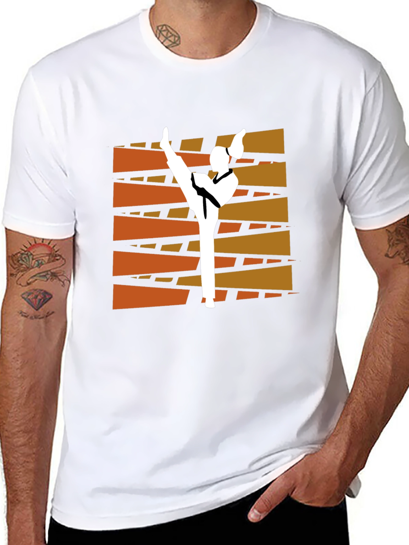 Martial Arts Kick Graphic Tee - Black Cotton T-Shirt