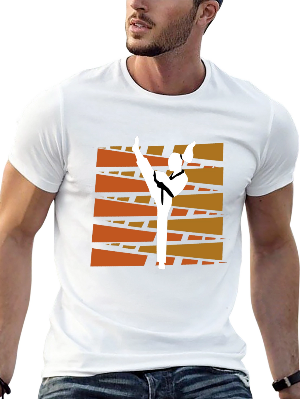 Martial Arts Kick Graphic Tee - Black Cotton T-Shirt