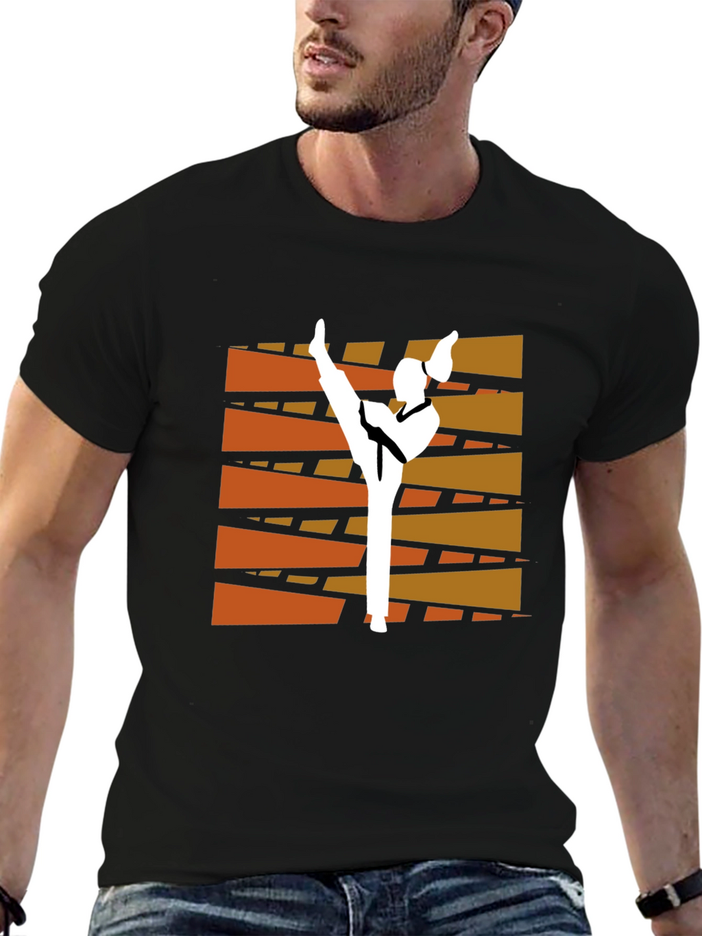 Martial Arts Kick Graphic Tee - Black Cotton T-Shirt