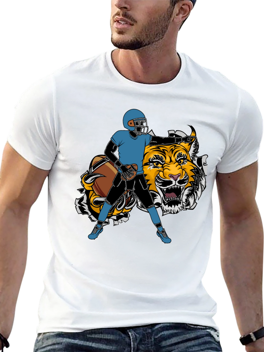 Football Player Tiger Graphic Tee