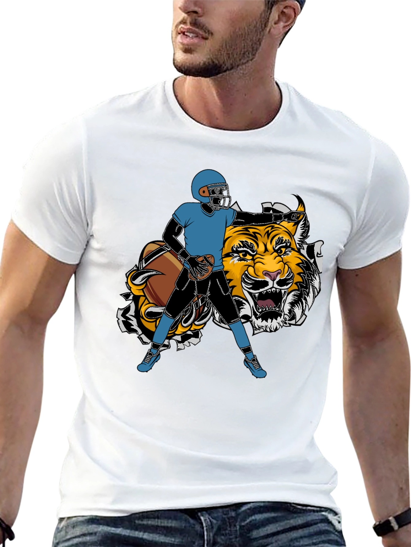 Football Player Tiger Graphic Tee