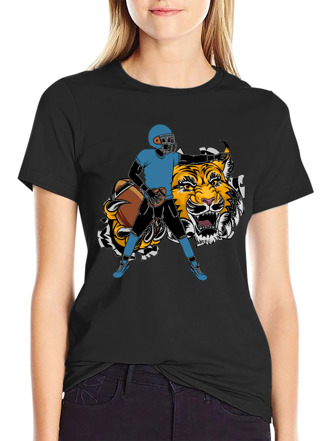 Football Player Tiger Graphic Tee