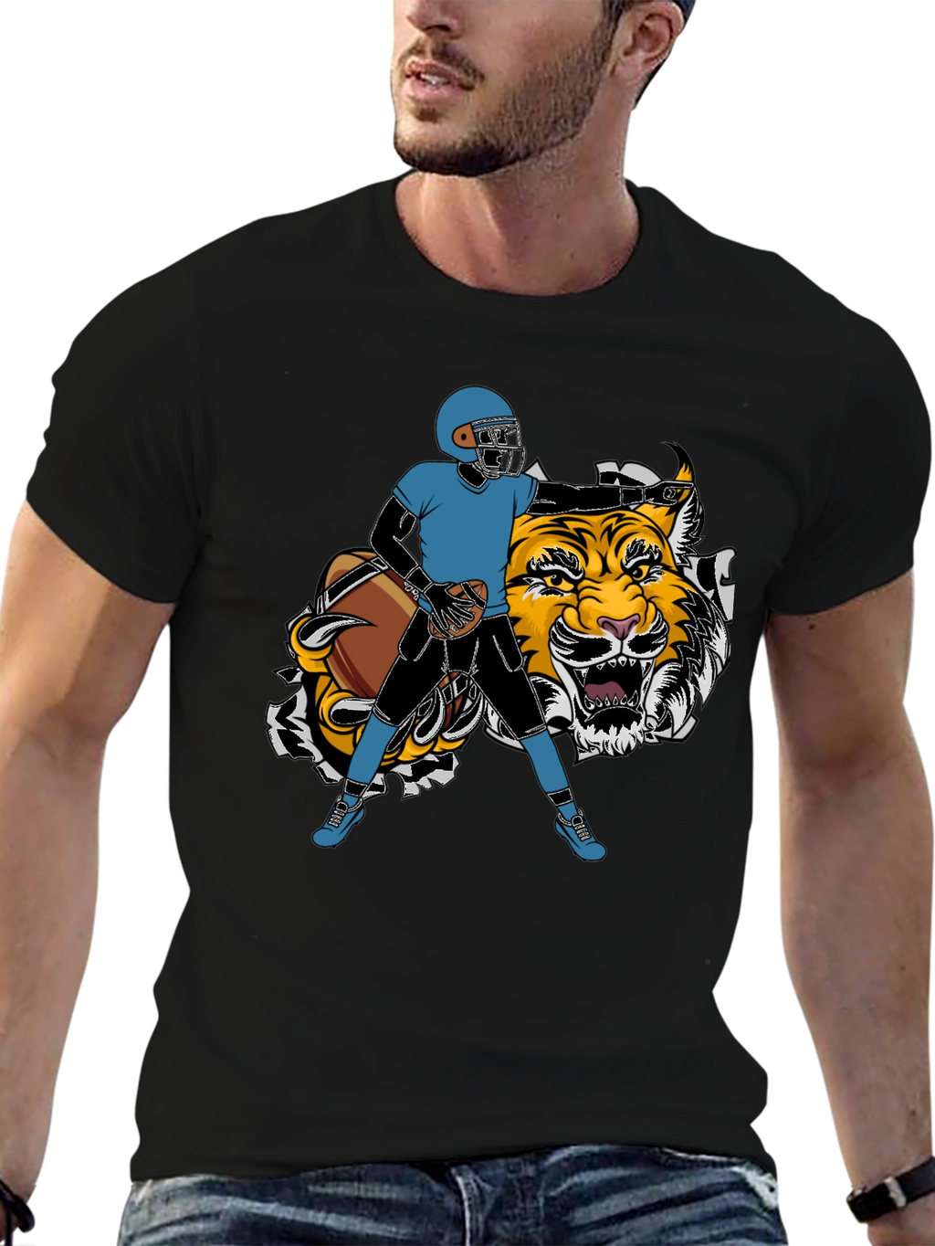 Football Player Tiger Graphic Tee