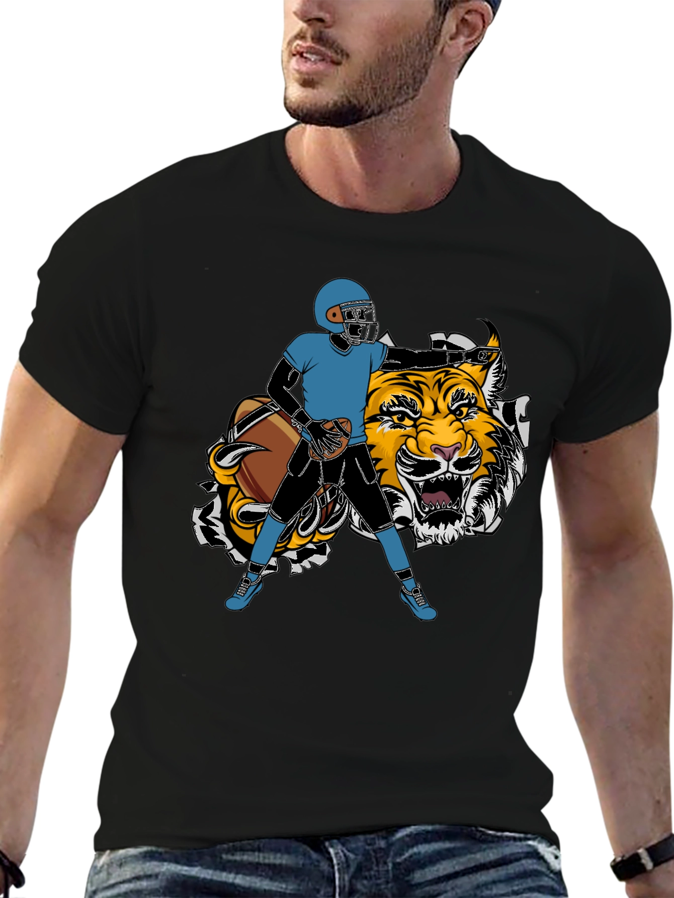 Football Player Tiger Graphic Tee
