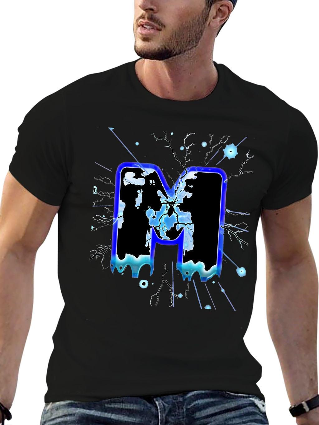 Bold Letter M Graphic Print Black T-Shirt