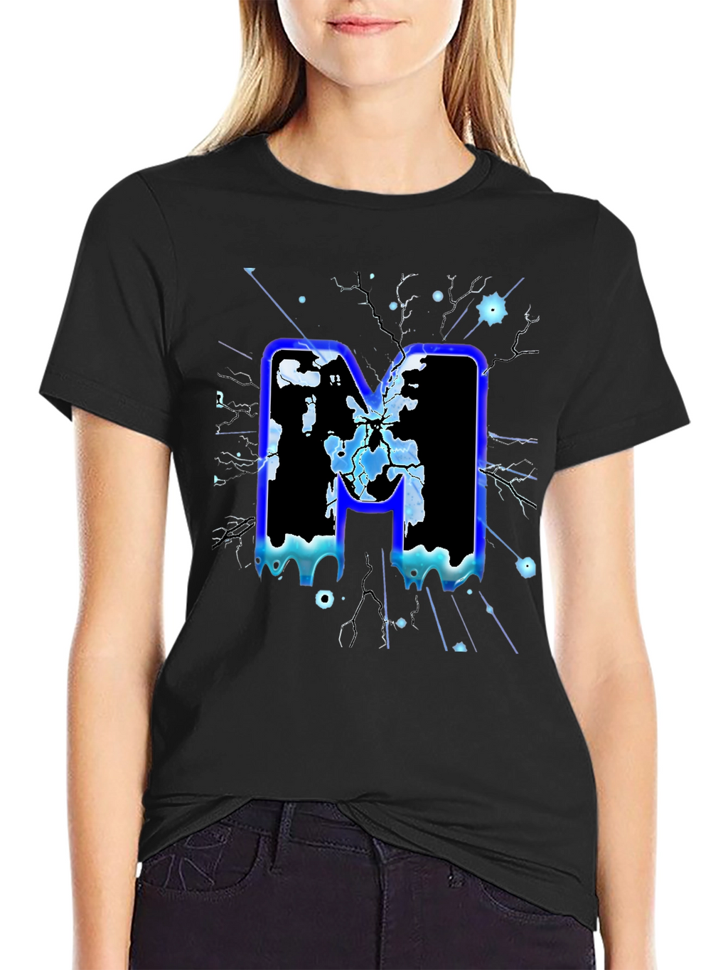 Bold Letter M Graphic Print Black T-Shirt