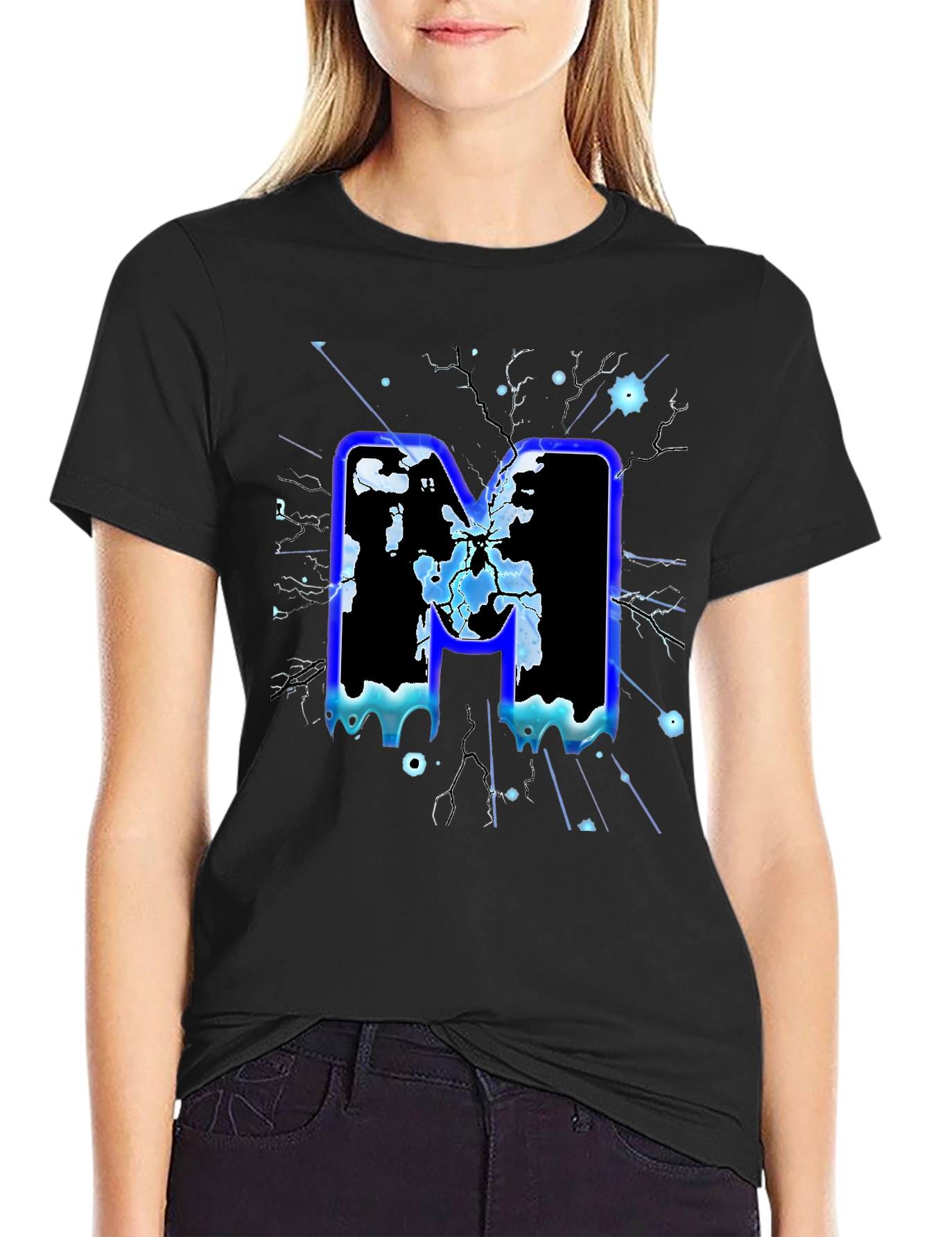 Bold Letter M Graphic Print Black T-Shirt