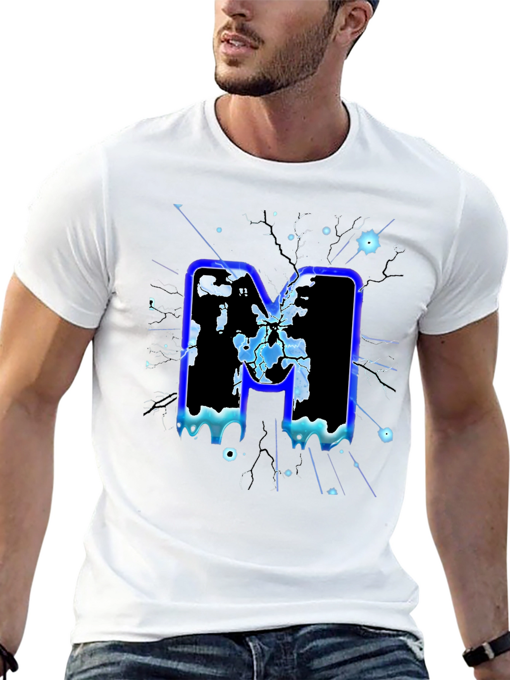 Bold Letter M Graphic Print Black T-Shirt