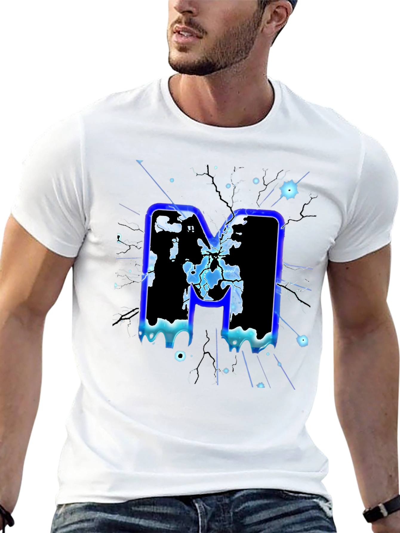 Bold Letter M Graphic Print Black T-Shirt
