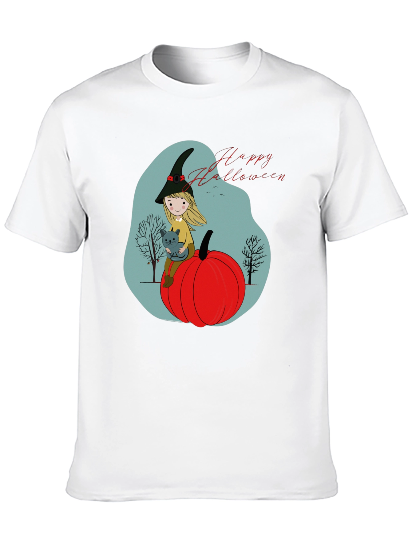 Halloween Witch & Cat Graphic T-Shirt