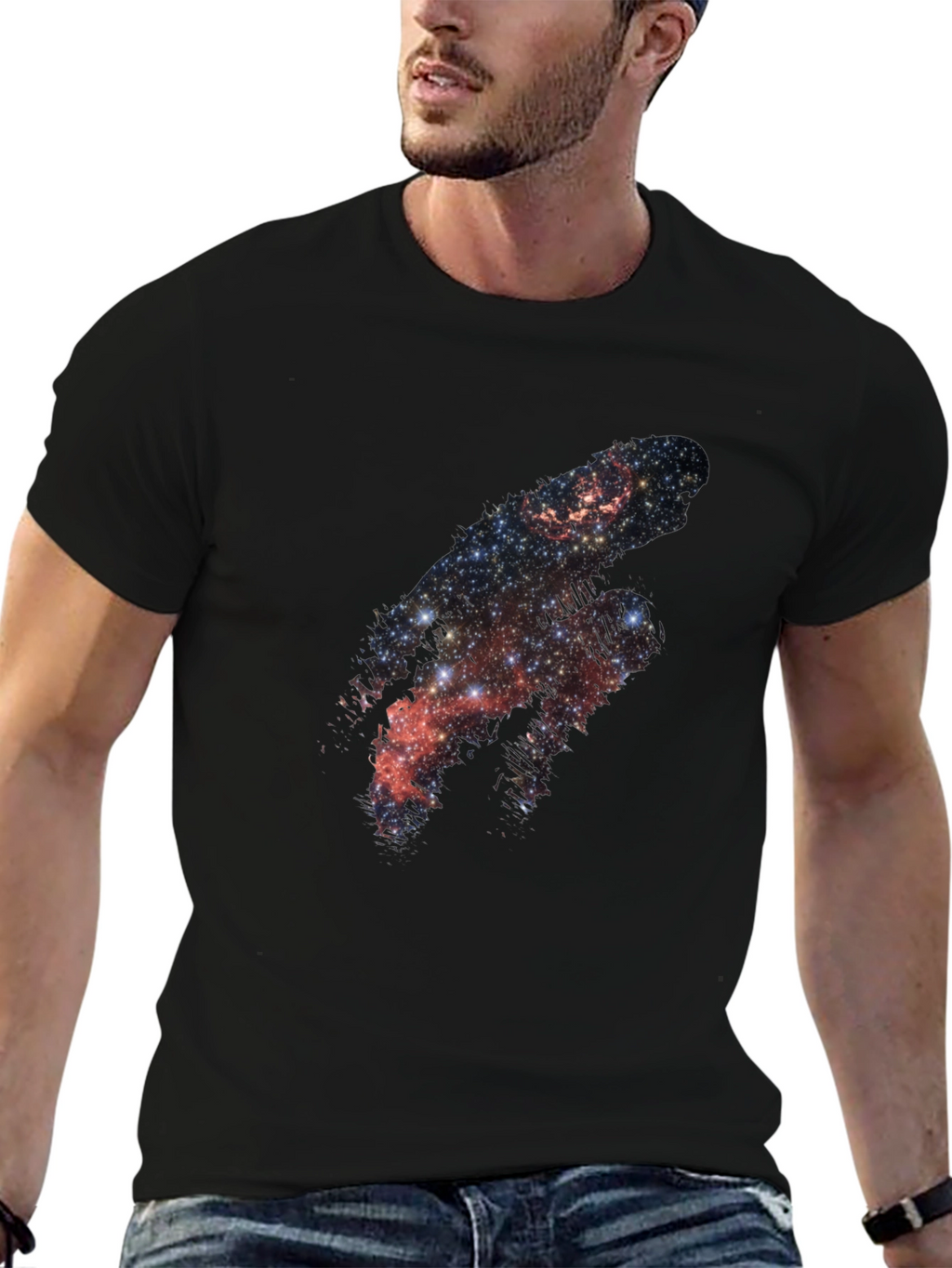 Galaxy Print Black Tee - Cosmic Style