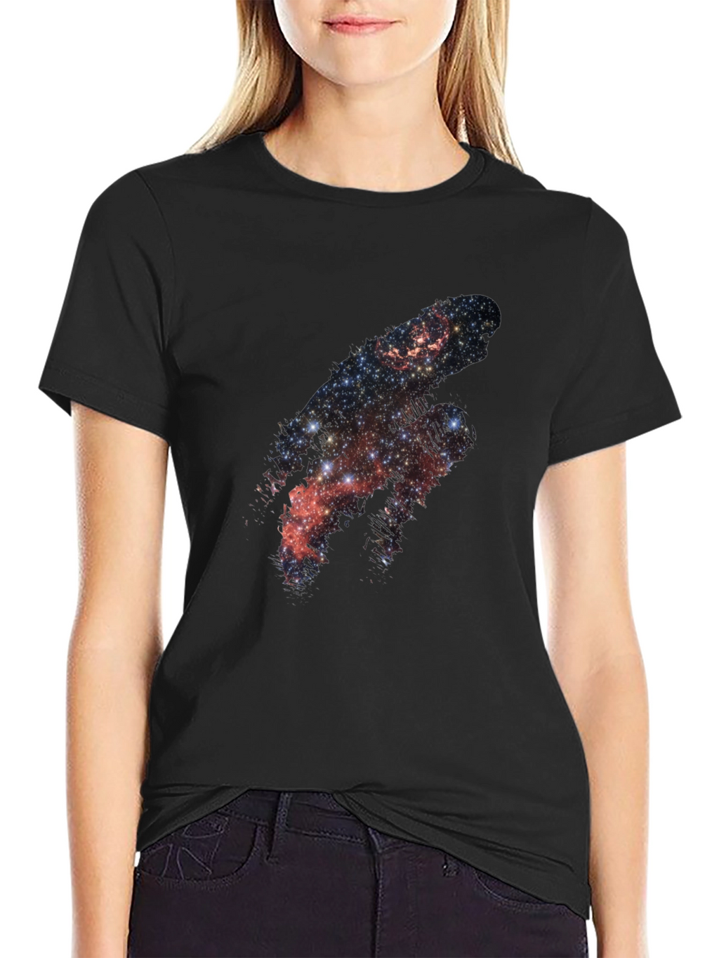 Galaxy Print Black Tee - Cosmic Style