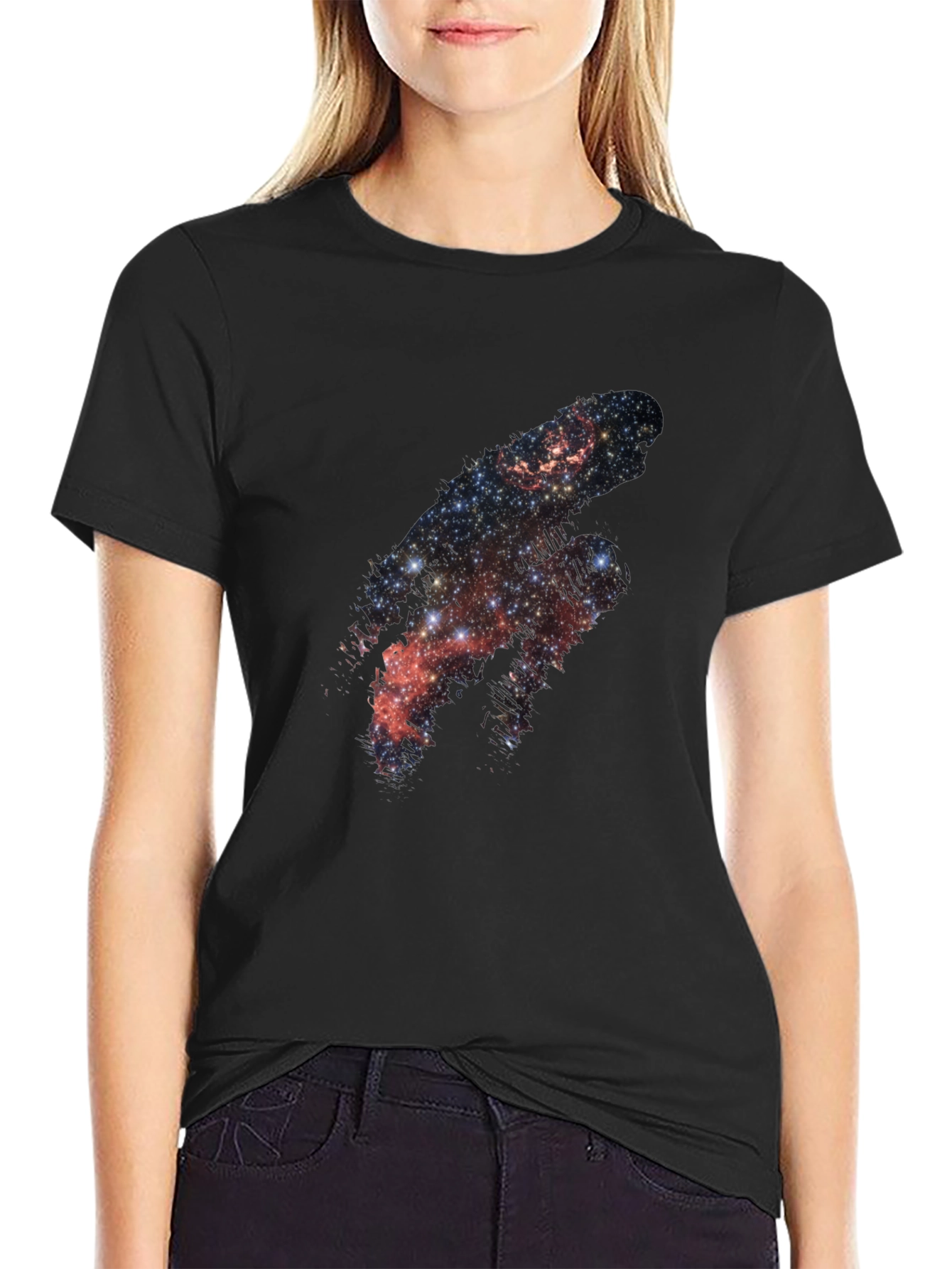 Galaxy Print Black Tee - Cosmic Style