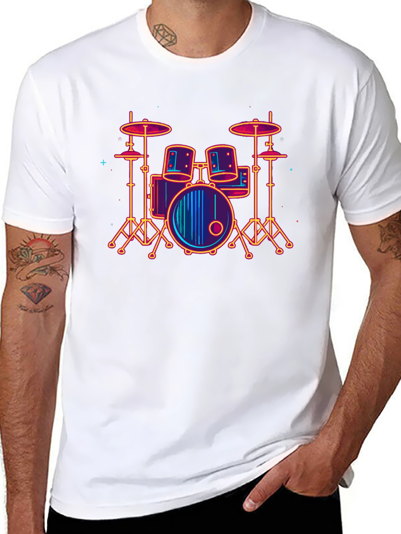 Neon Drum Set Graphic Tee - Music Lover T-Shirt