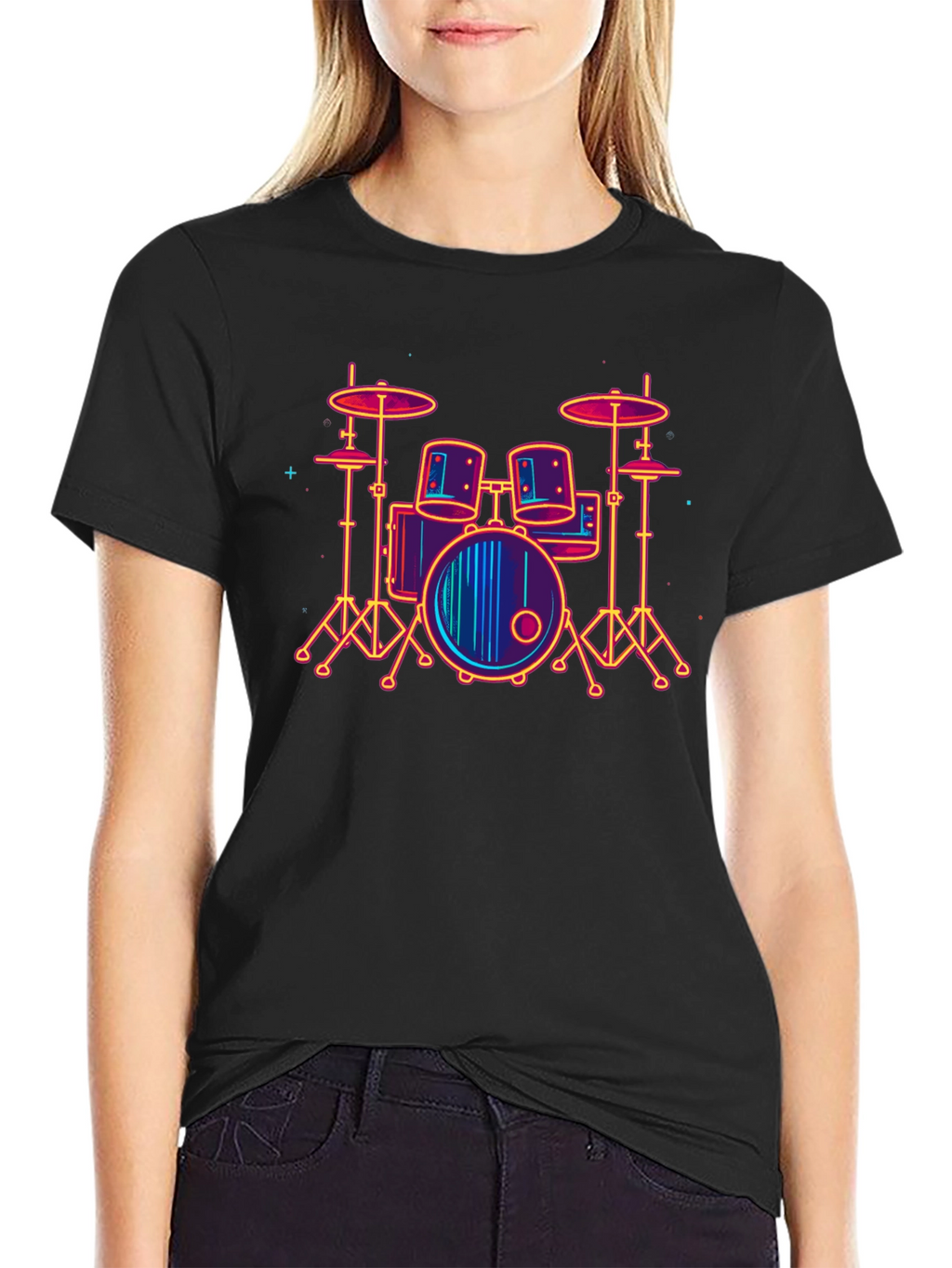 Neon Drum Set Graphic Tee - Music Lover T-Shirt