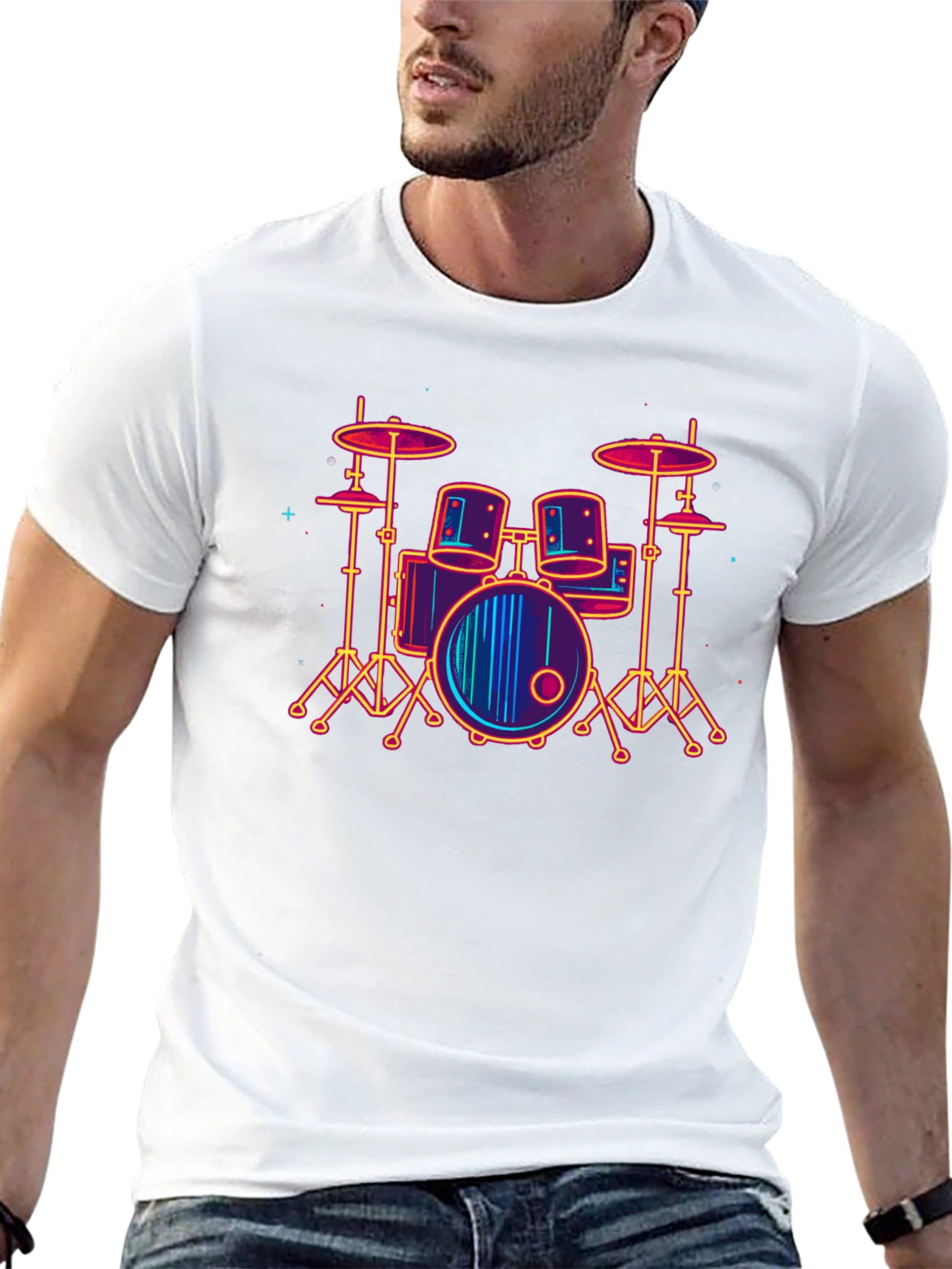 Neon Drum Set Graphic Tee - Music Lover T-Shirt