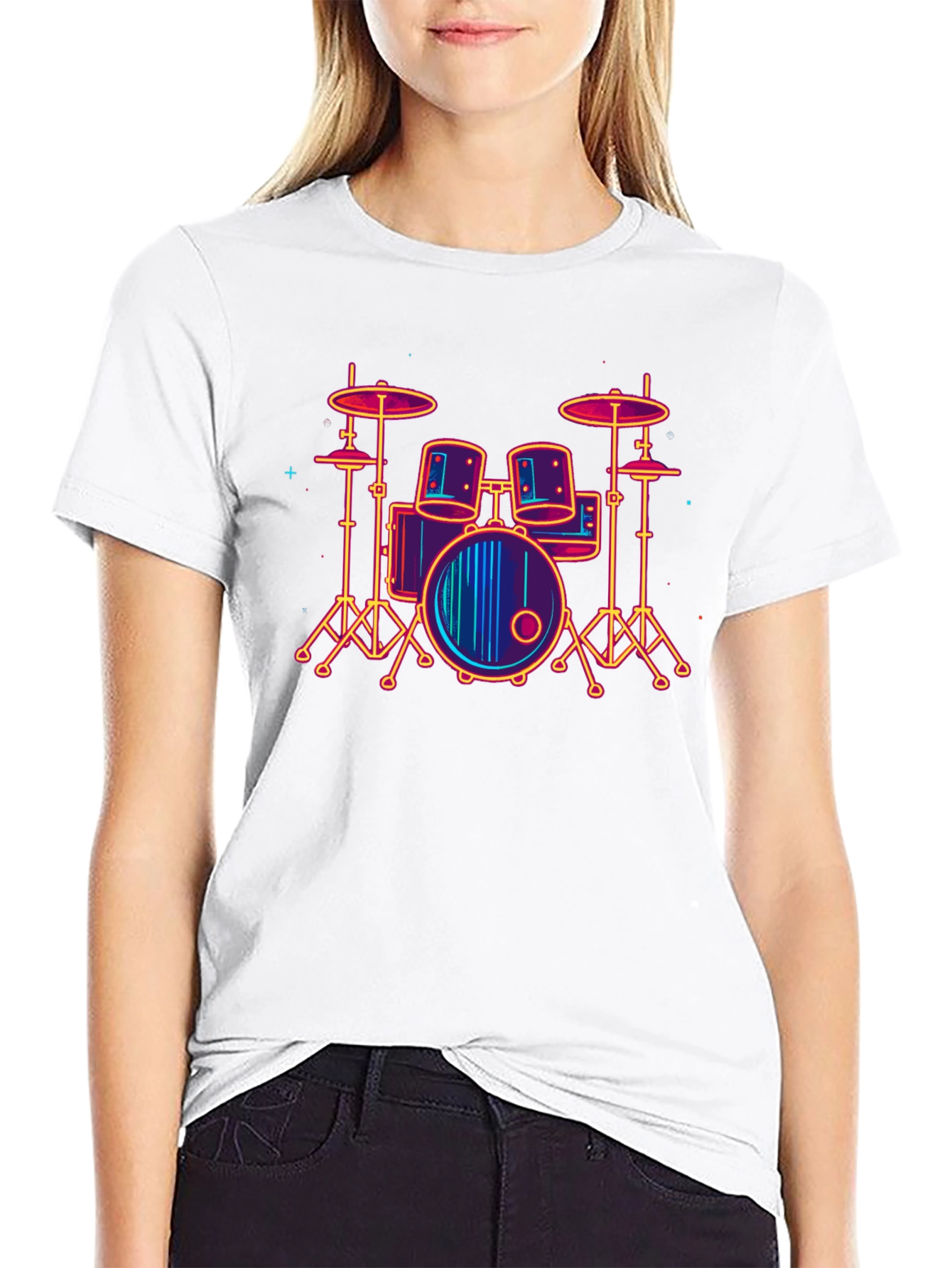Neon Drum Set Graphic Tee - Music Lover T-Shirt