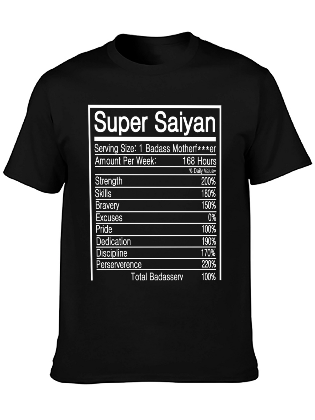 Super Saiyan Nutrition Facts Novelty T-Shirt