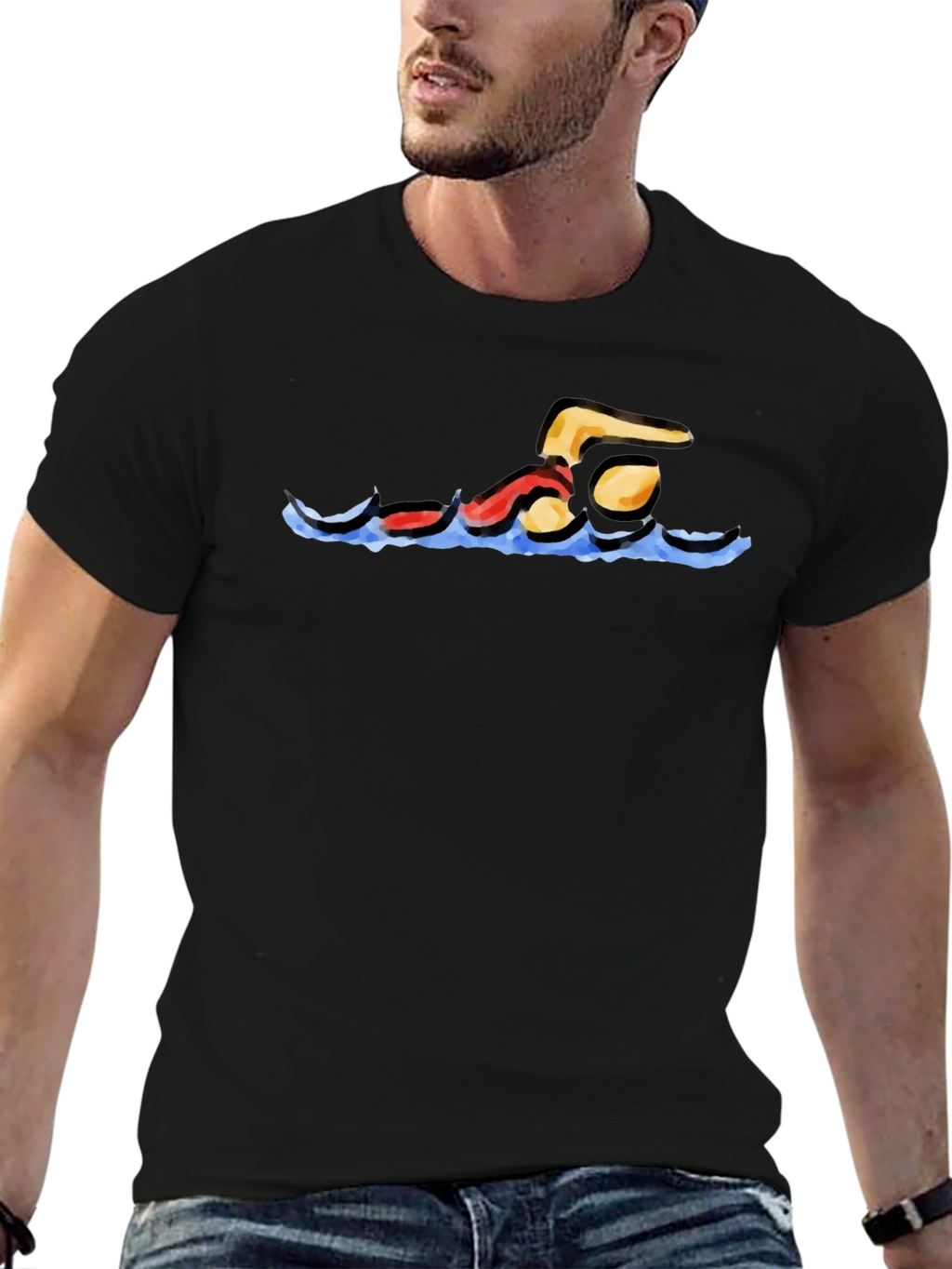 Swimmer Graphic Black T-Shirt