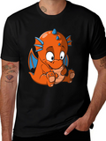 Cartoon Dragon Graphic Tee - Black