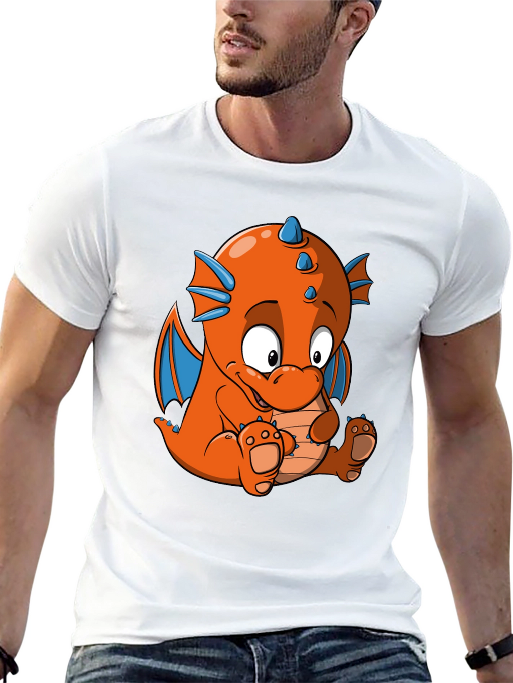 Cartoon Dragon Graphic Tee - Black