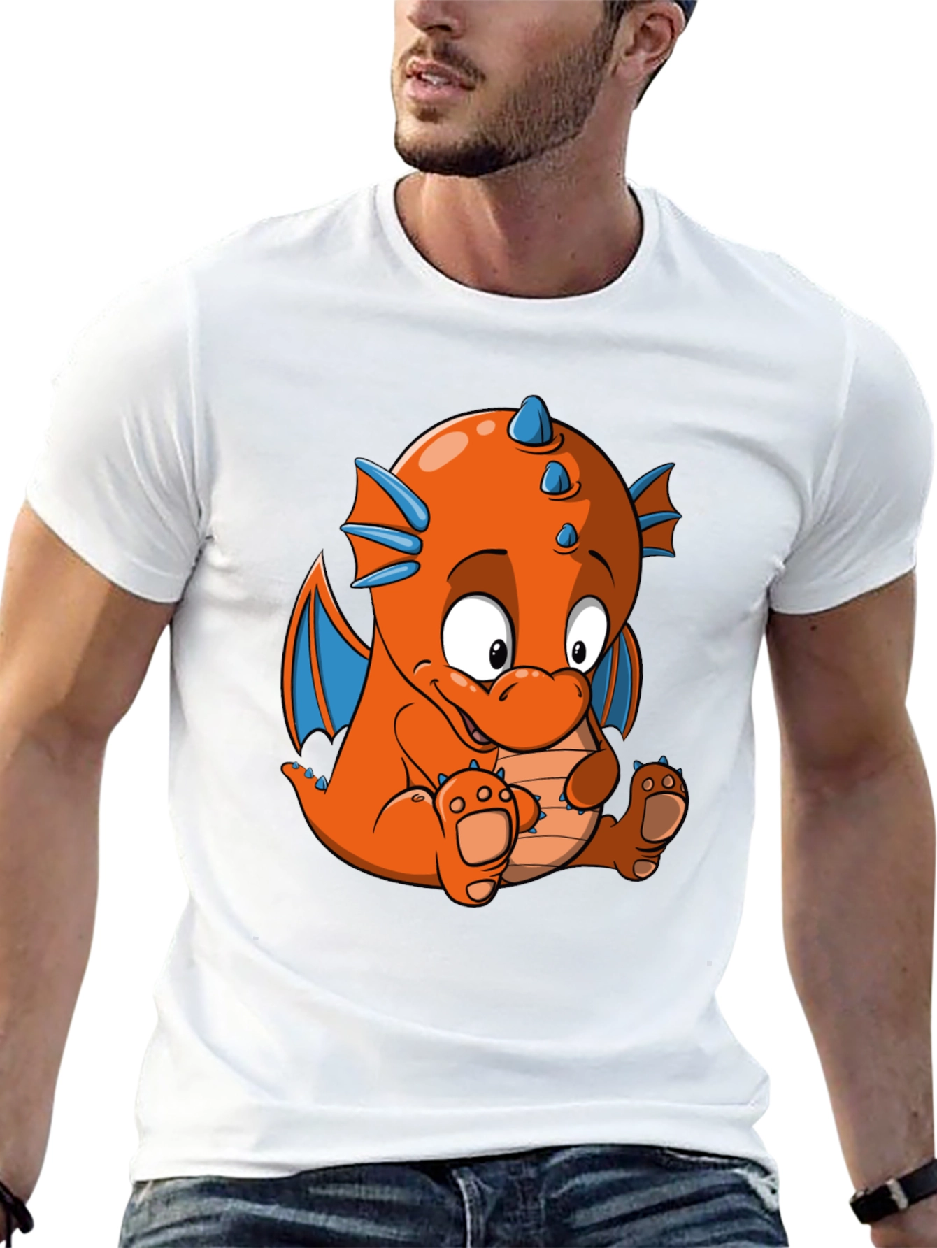 Cartoon Dragon Graphic Tee - Black