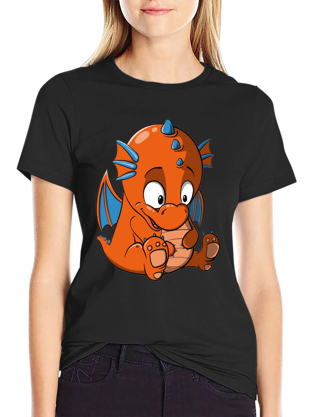 Cartoon Dragon Graphic Tee - Black