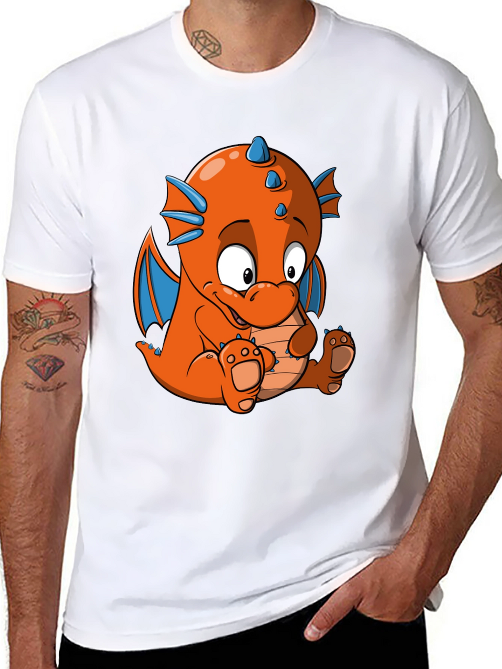 Cartoon Dragon Graphic Tee - Black
