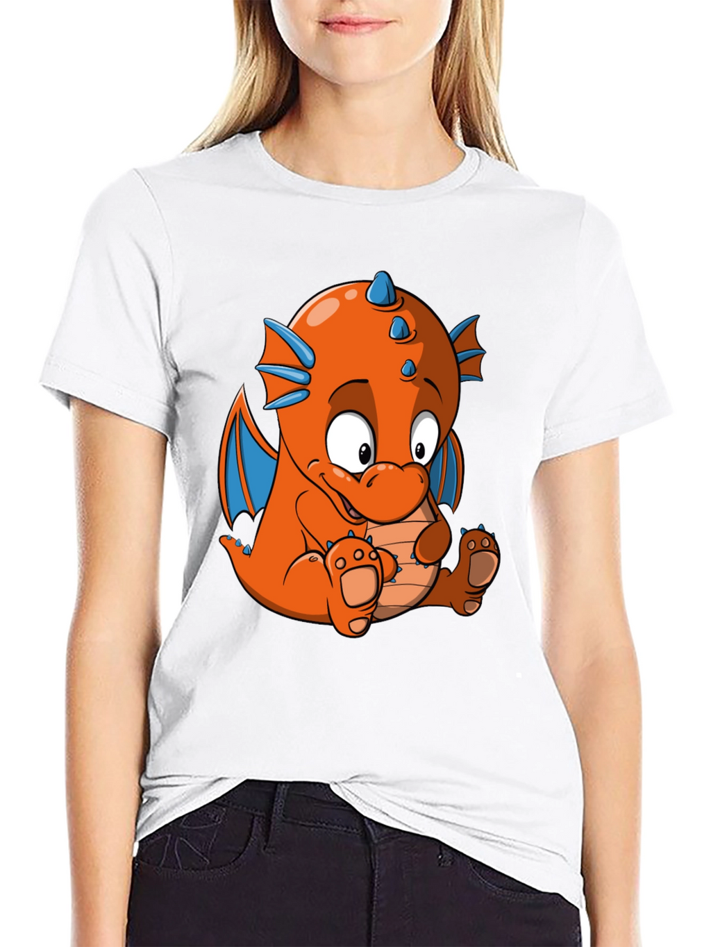 Cartoon Dragon Graphic Tee - Black