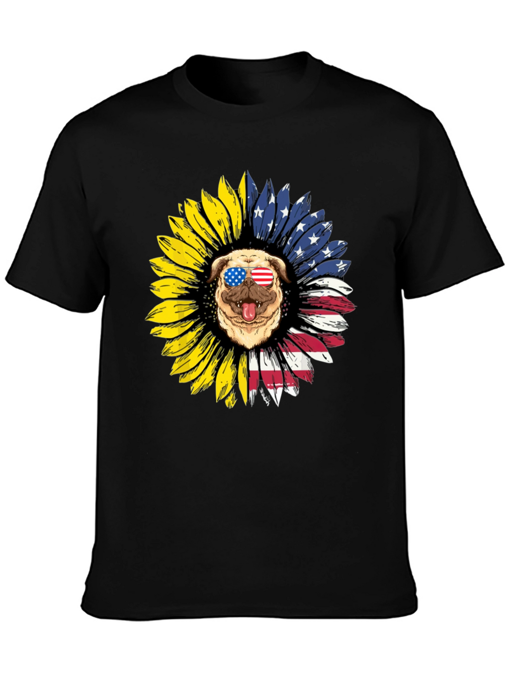 Patriotic Pug Sunflower Graphic Tee
