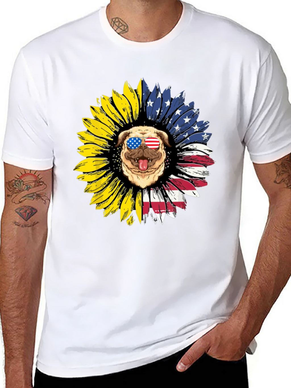 Patriotic Pug Sunflower Graphic Tee