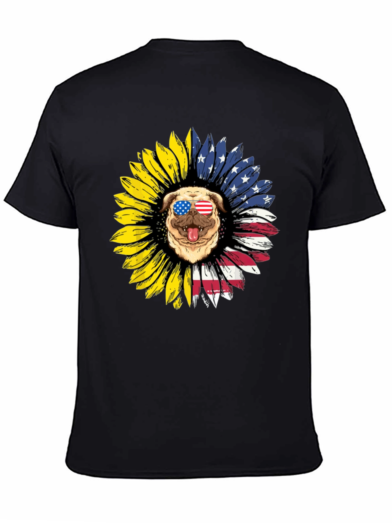 Patriotic Pug Sunflower Graphic Tee