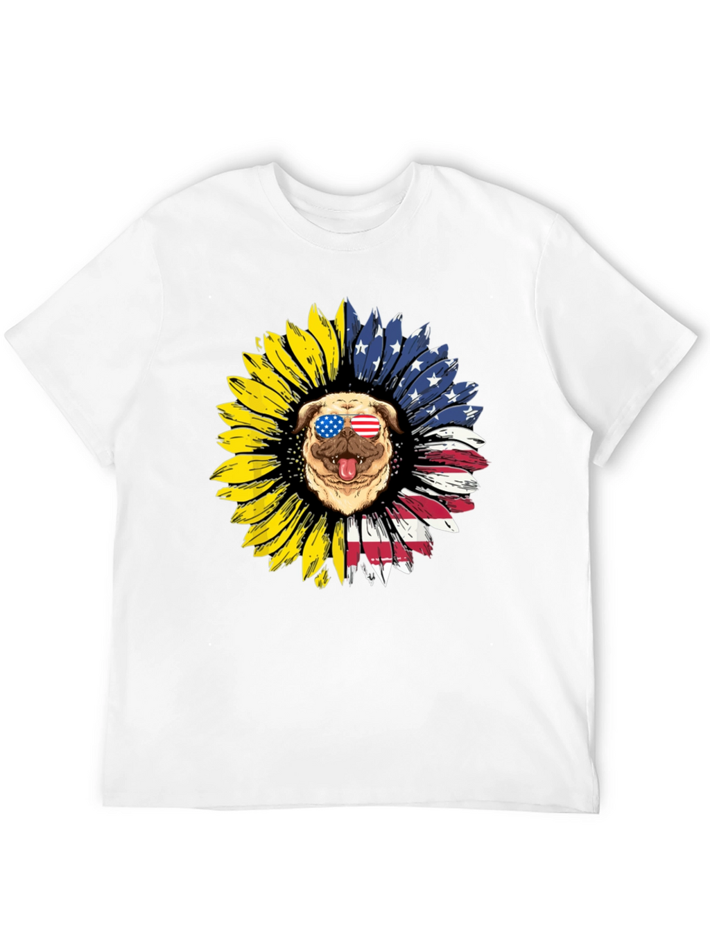 Patriotic Pug Sunflower Graphic Tee