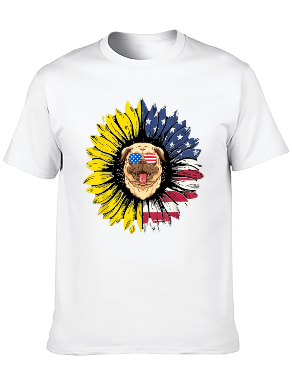 Patriotic Pug Sunflower Graphic Tee