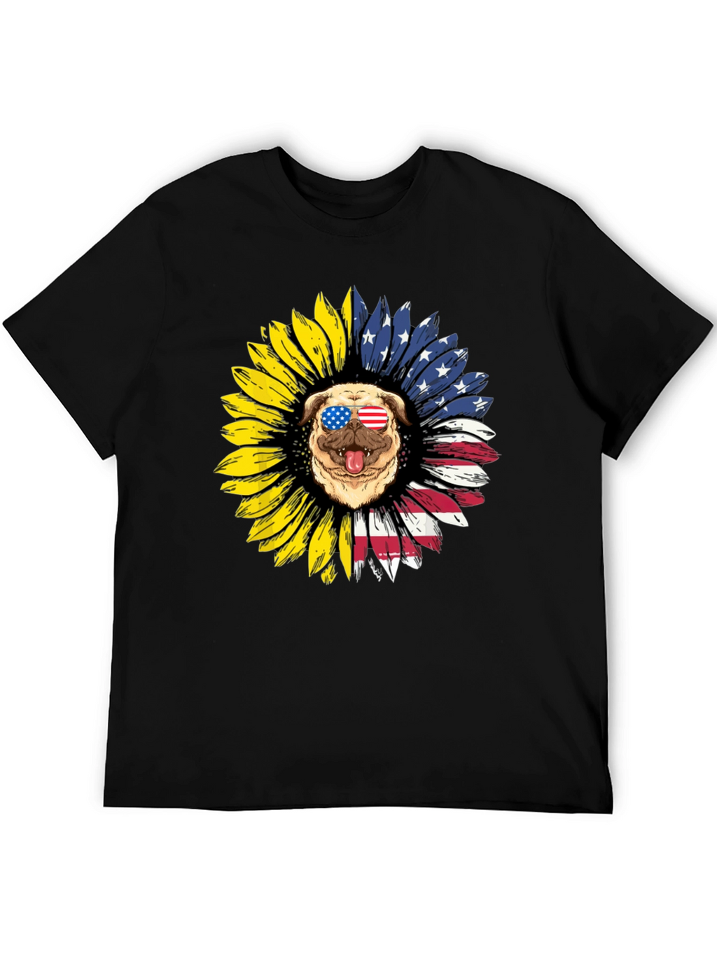 Patriotic Pug Sunflower Graphic Tee