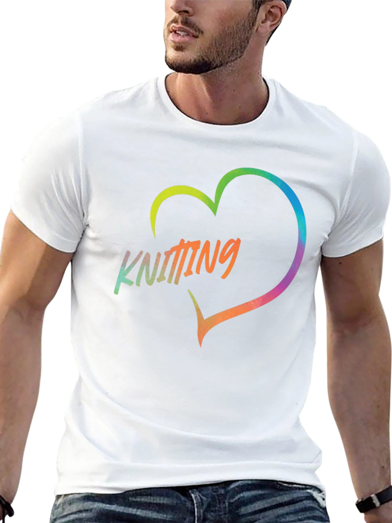 Knitting Heart T-Shirt - Rainbow Knit Lover Tee