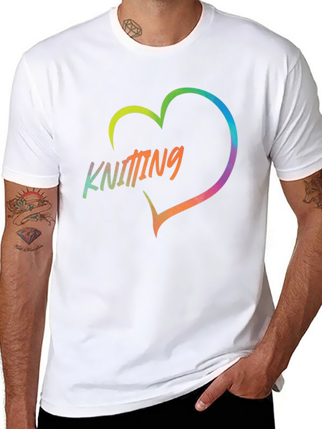 Knitting Heart T-Shirt - Rainbow Knit Lover Tee