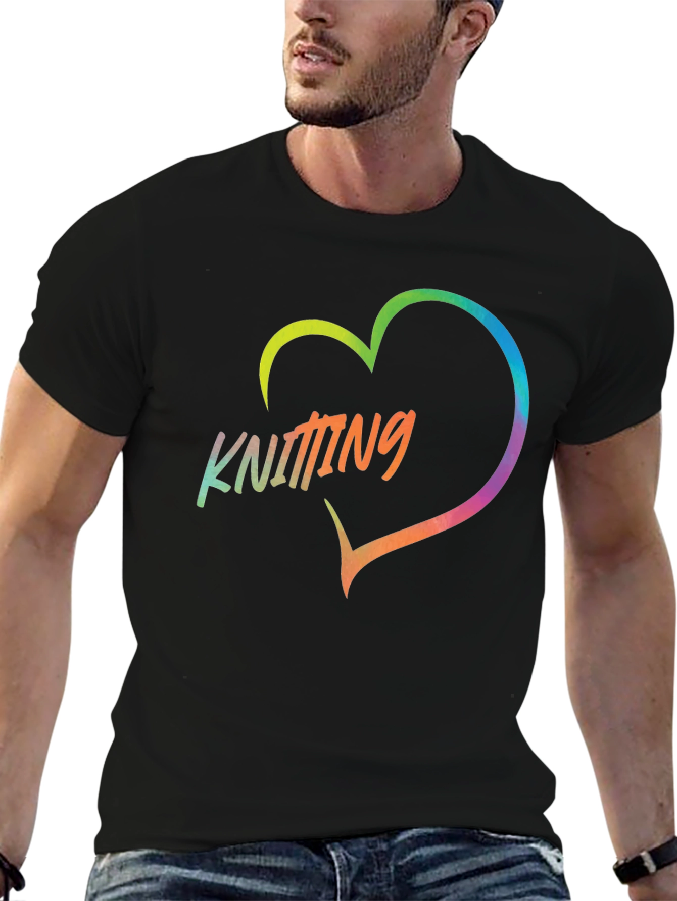 Knitting Heart T-Shirt - Rainbow Knit Lover Tee