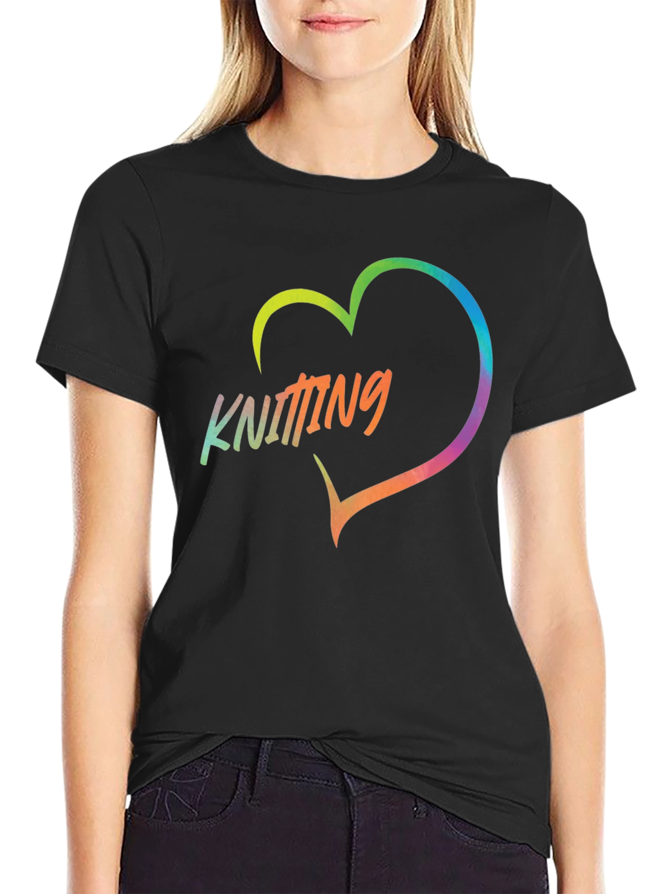 Knitting Heart T-Shirt - Rainbow Knit Lover Tee