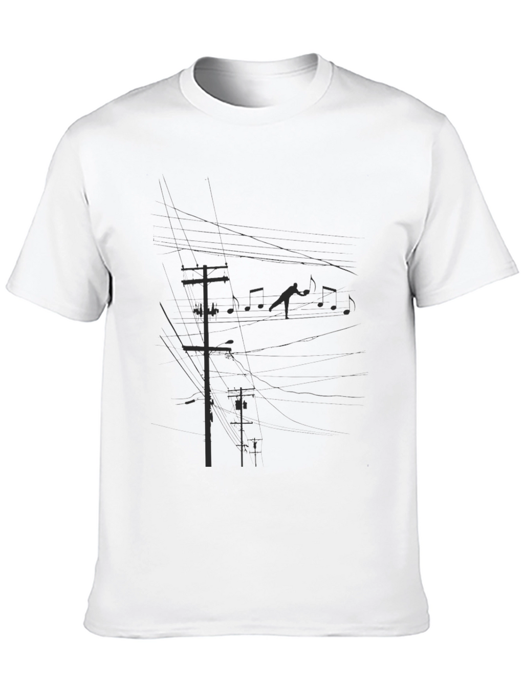 Black Graphic Tee - Power Lines and Music