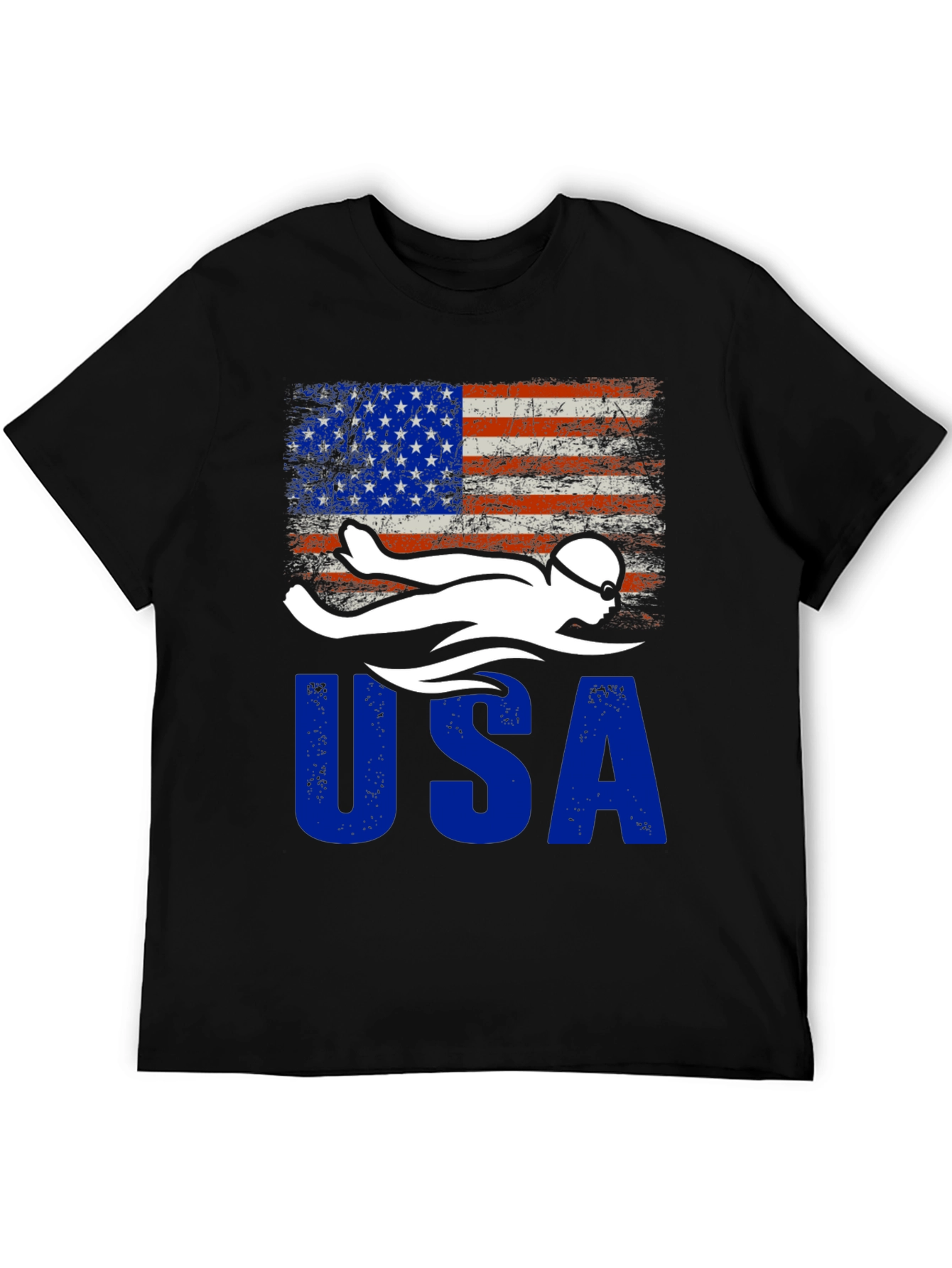 USA Swimmer Patriotic Flag Graphic T-Shirt