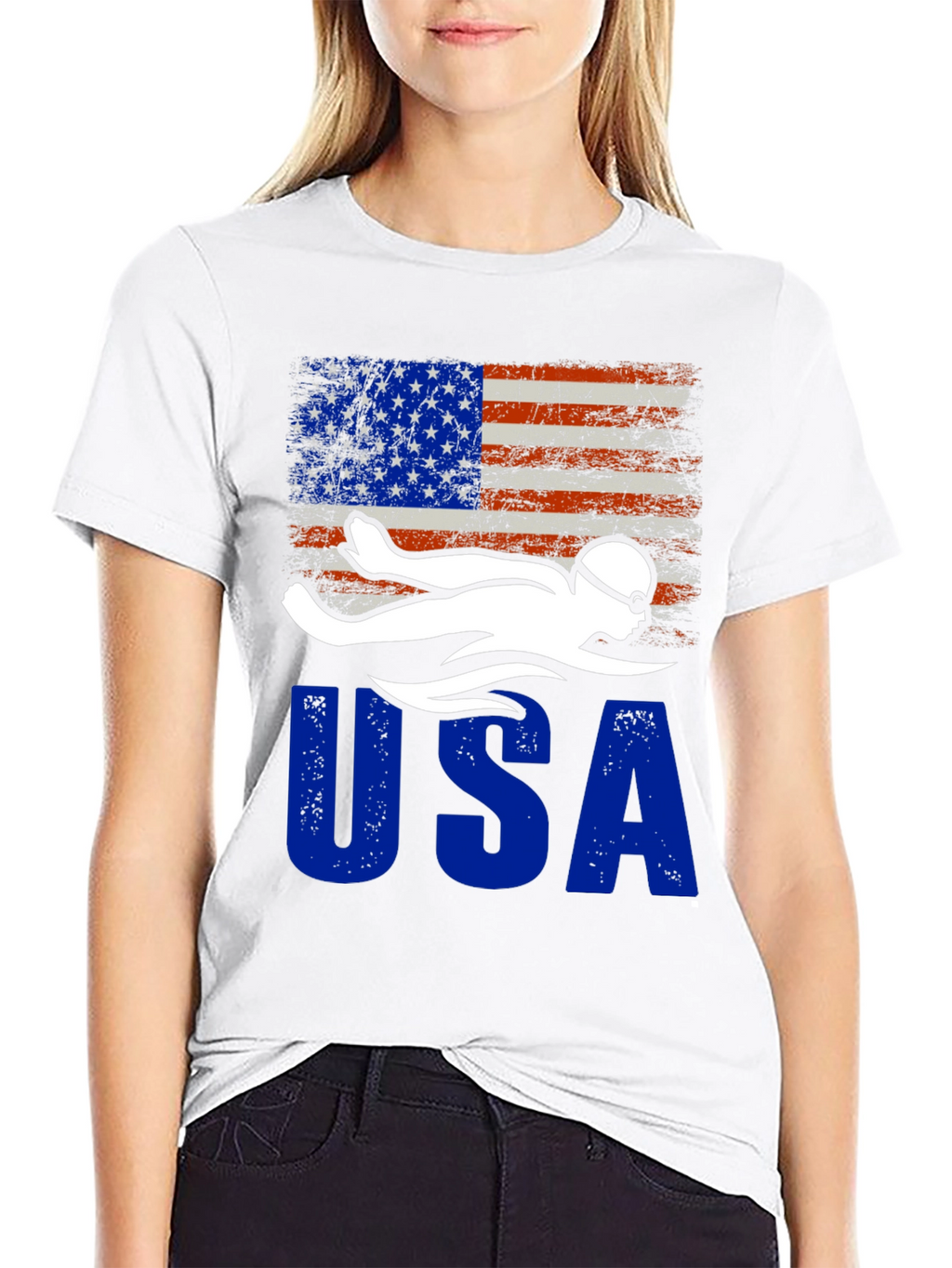USA Swimmer Patriotic Flag Graphic T-Shirt