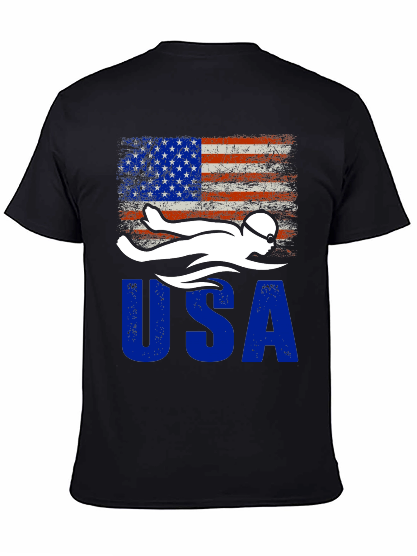 USA Swimmer Patriotic Flag Graphic T-Shirt