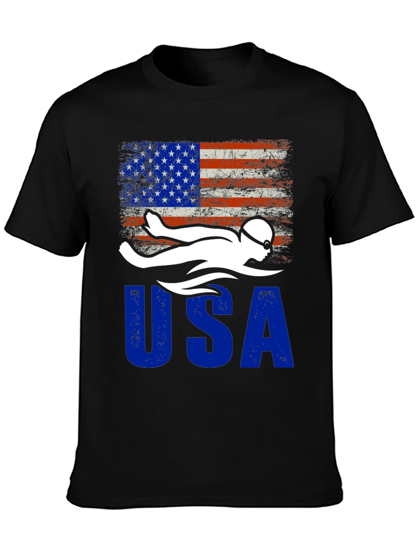 USA Swimmer Patriotic Flag Graphic T-Shirt