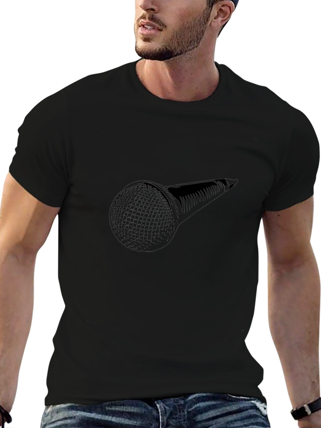 Retro Microphone Black T-Shirt
