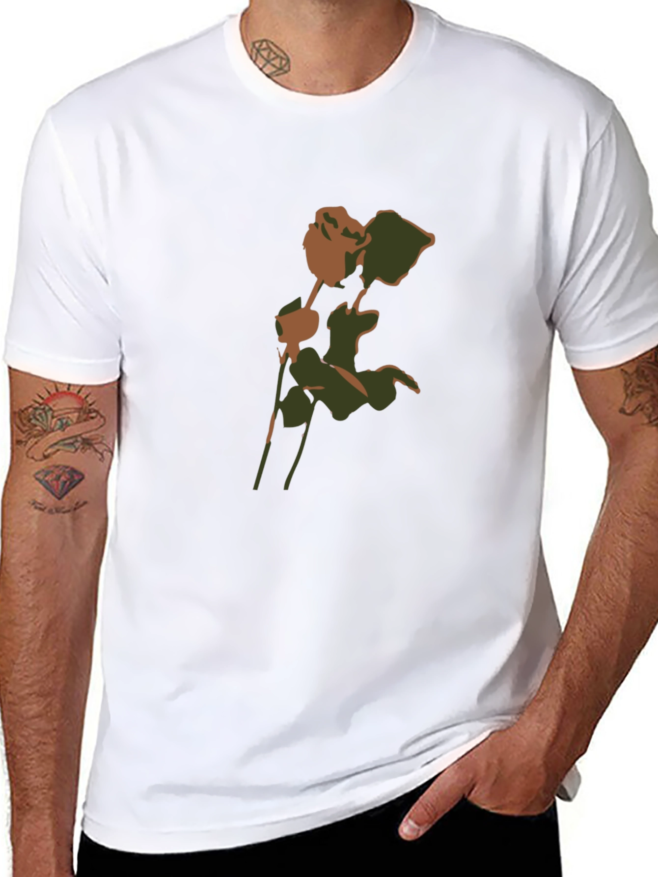 Camouflage Rose Graphic T-Shirt - Modern Casual Style