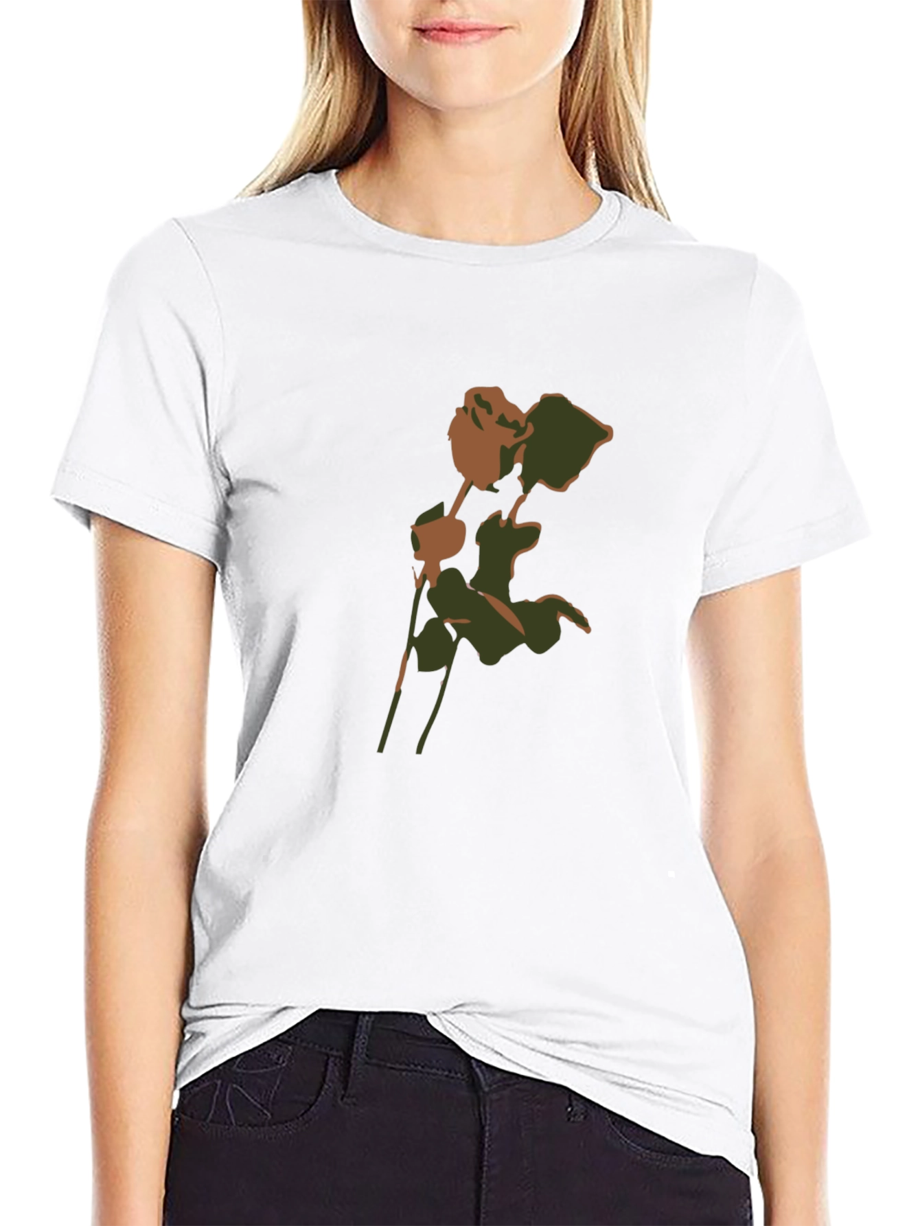 Camouflage Rose Graphic T-Shirt - Modern Casual Style