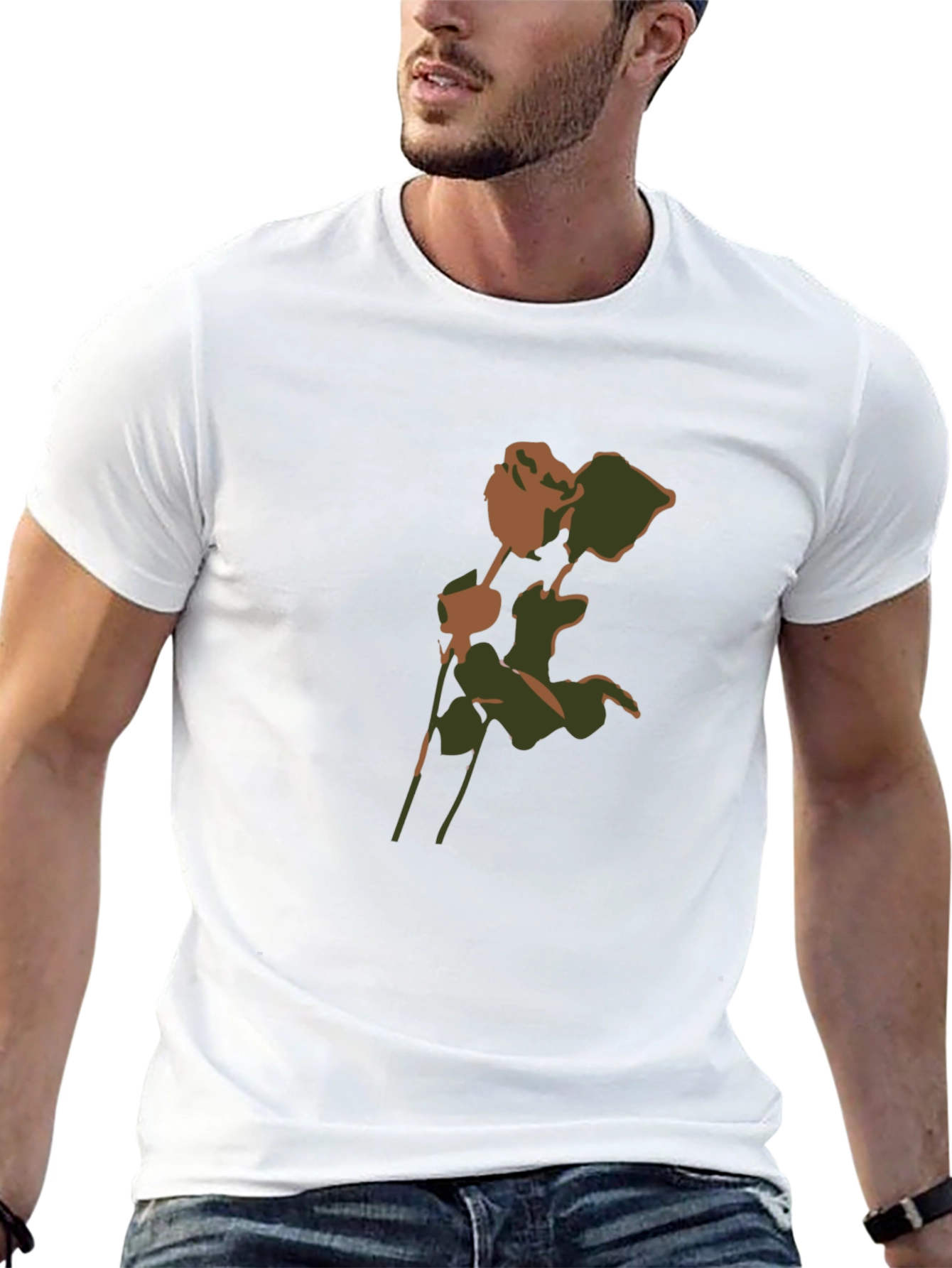 Camouflage Rose Graphic T-Shirt - Modern Casual Style